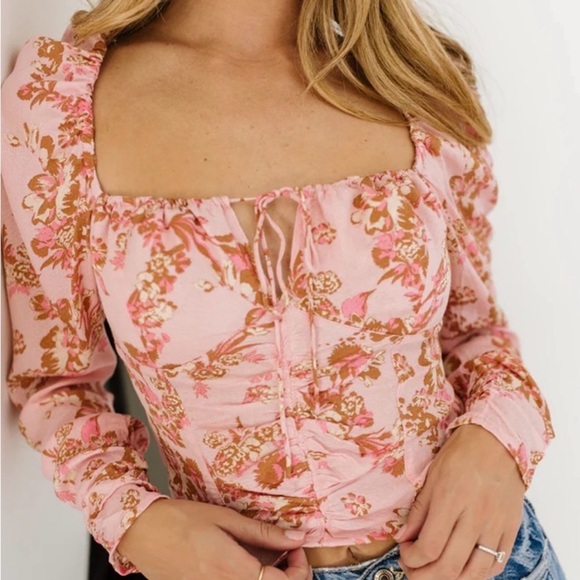 Free People Tops - Free People Hilary Printed Top Size Small Pink Combo Smocked Back Blouse NEW